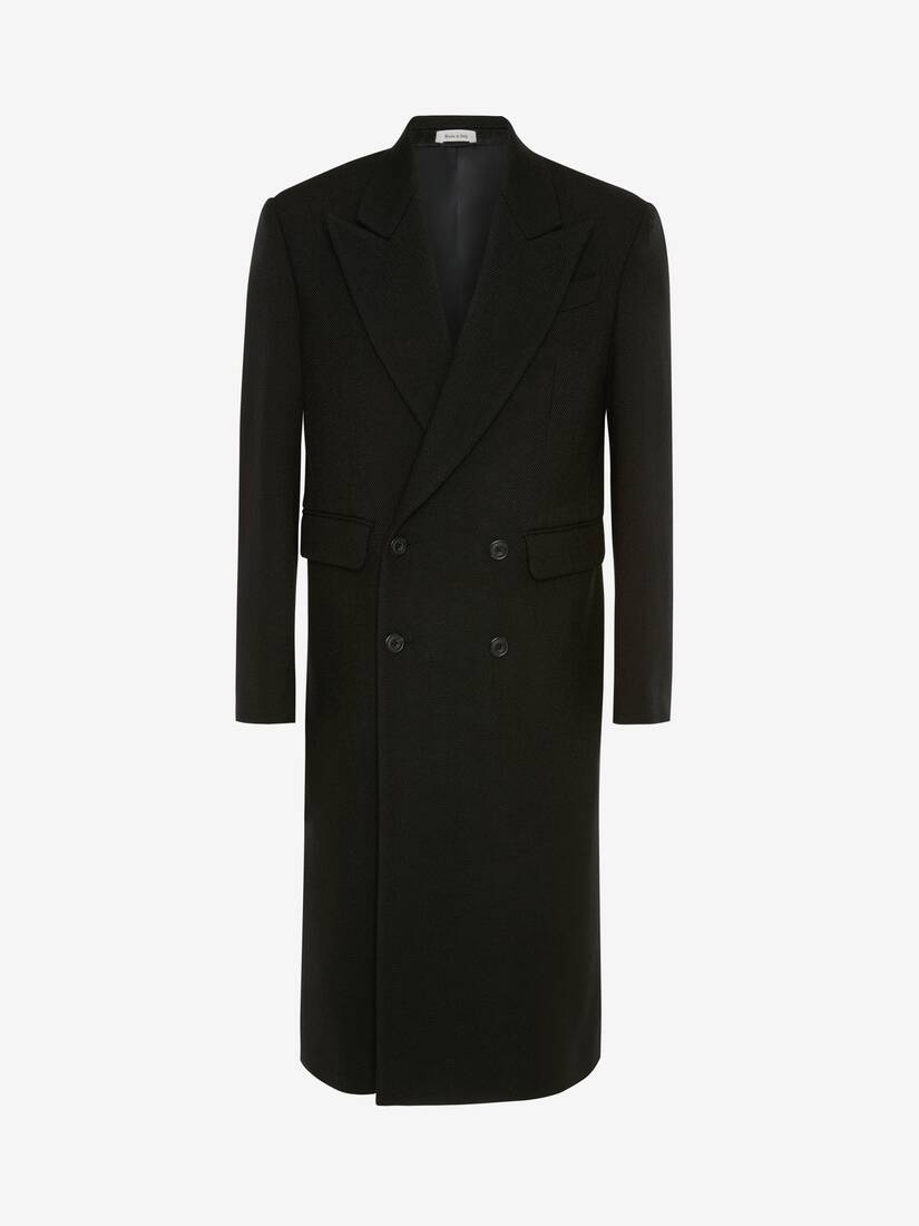 Men's Wool Hopsack Double-breasted Coat in Black - 1