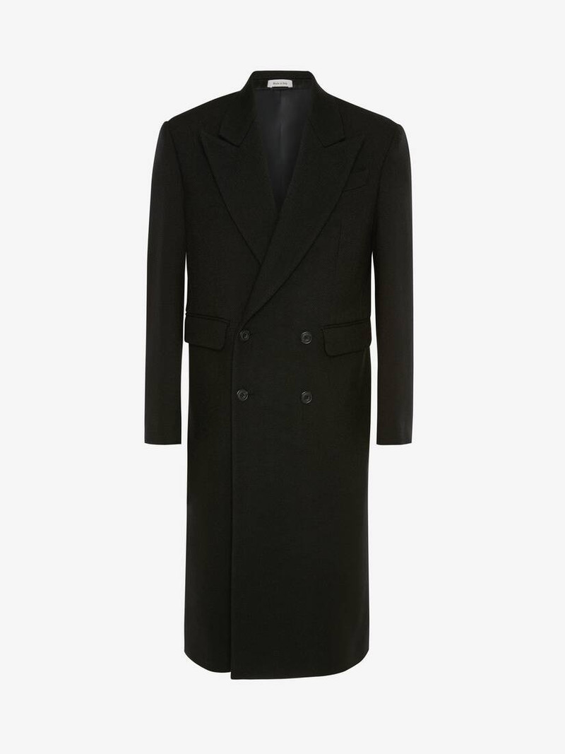 Men's Wool Hopsack Double-breasted Coat in Black 1