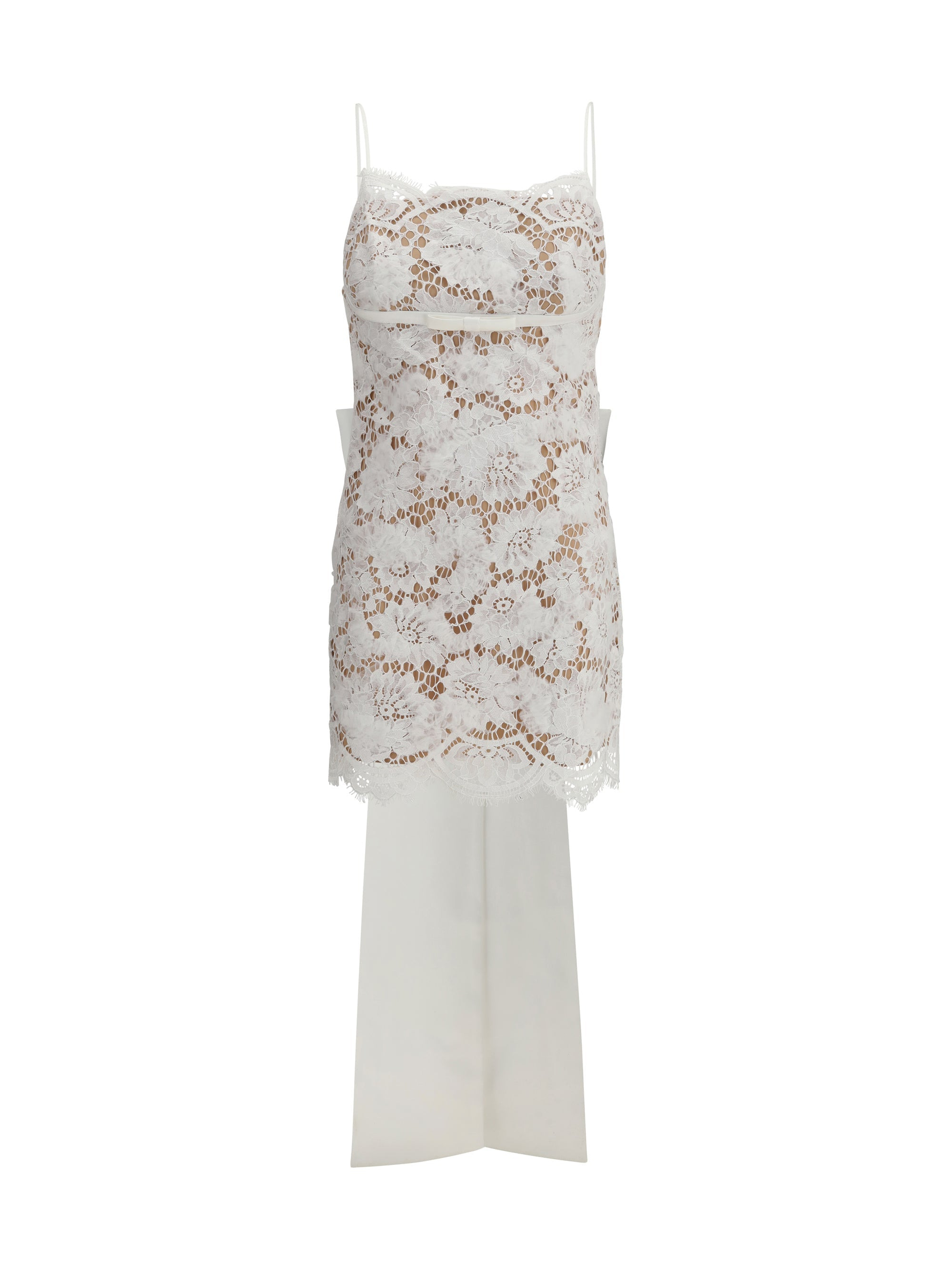 Self-Portrait Women White Lace Satin Bow Mini Dress - 1
