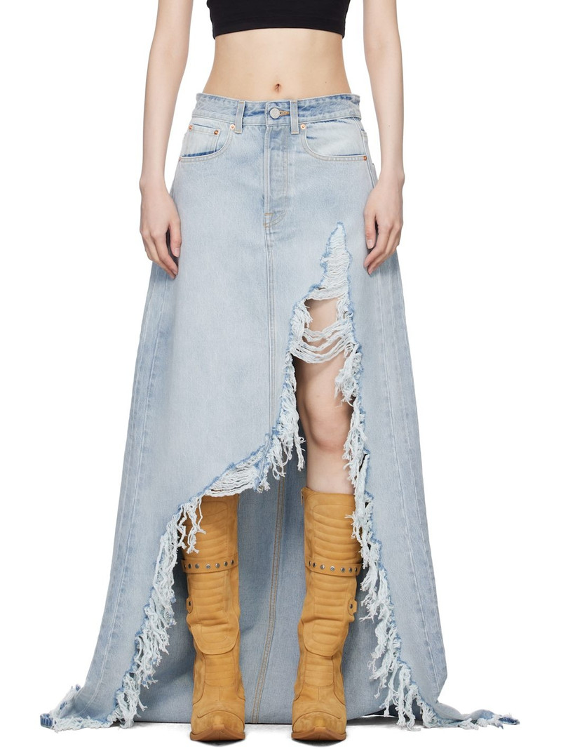 Blue Destroyed Denim Maxi Skirt - 1