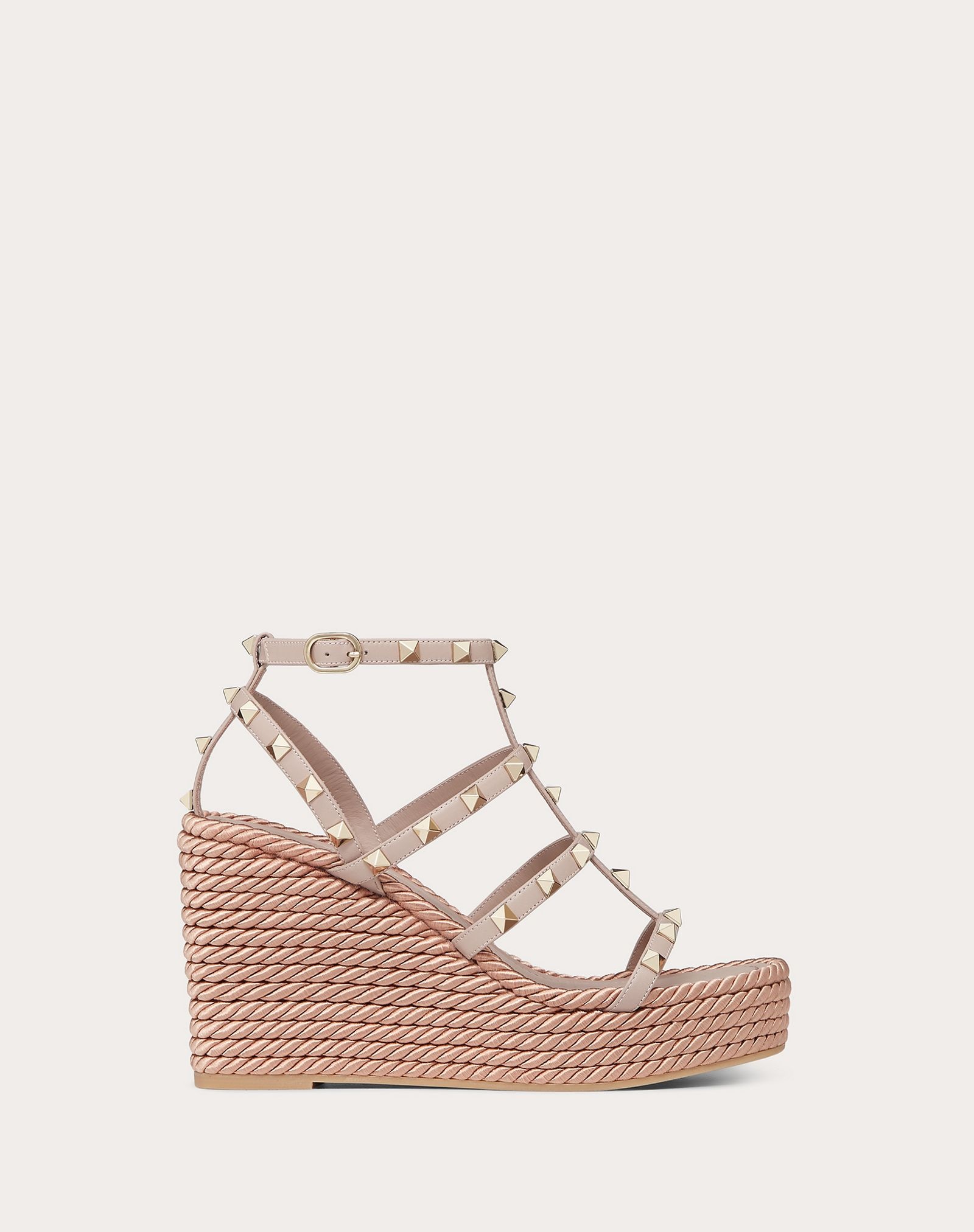 Rockstud Ankle Strap Wedge Sandal in Calfskin Leather 95 mm - 1