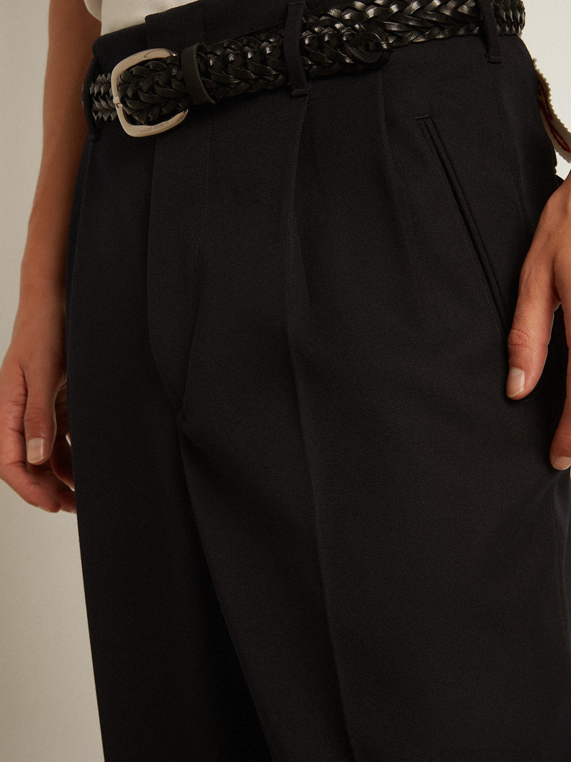 Men's wide leg pants in dark blue wool 3