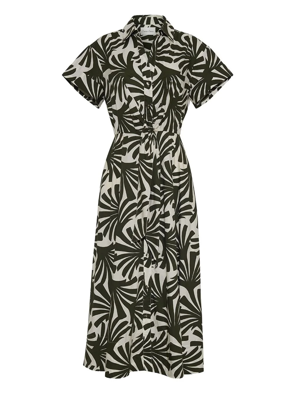 leaf-print self-tie dress - 1
