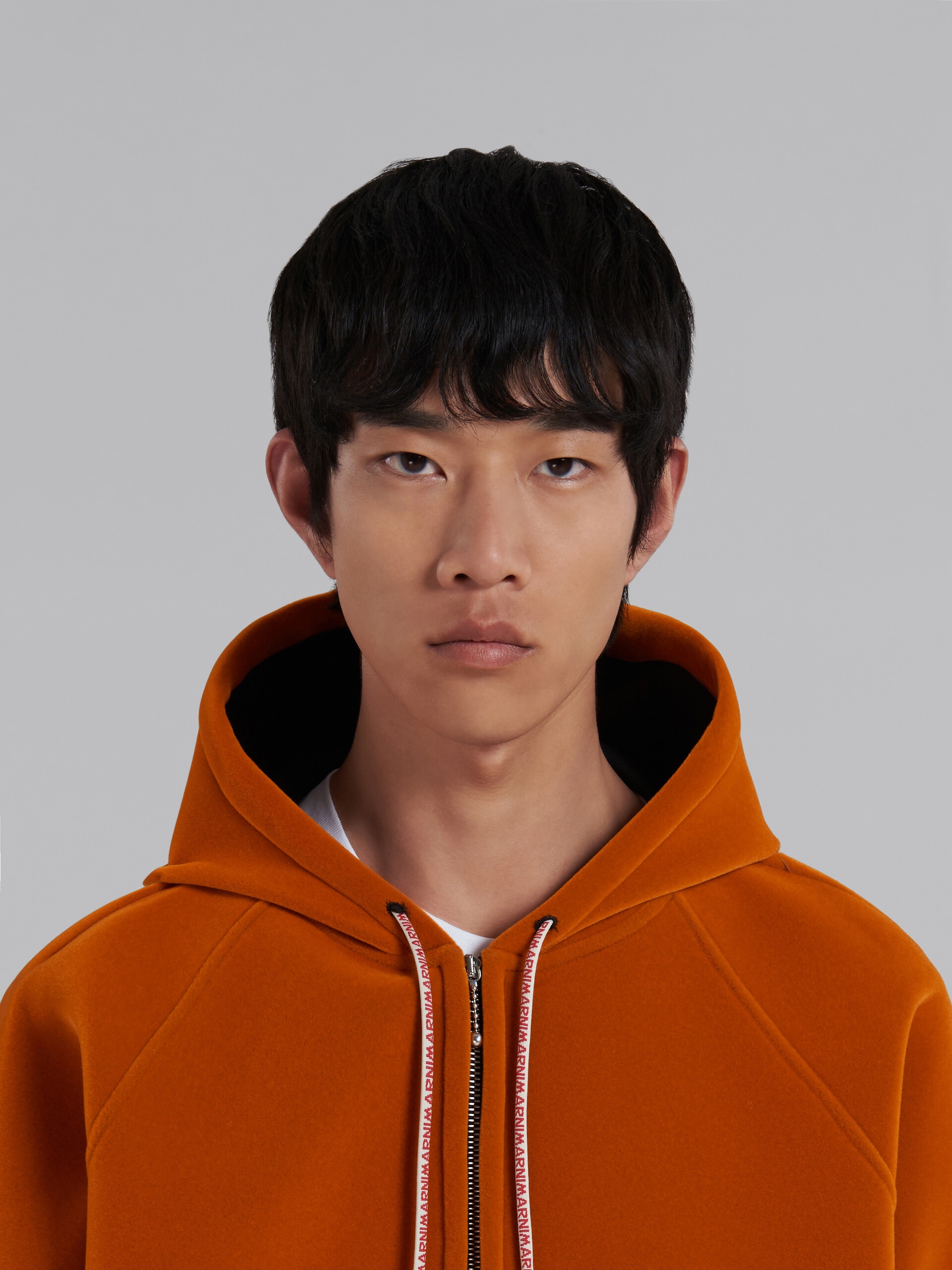 ORANGE SPONGE JERSEY HOODIE WITH LOGO DRAWSTRING - 4