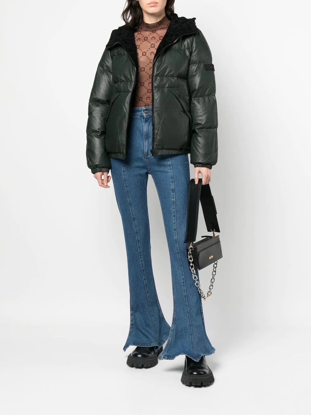 leather hooded zipped-up jacket - 2