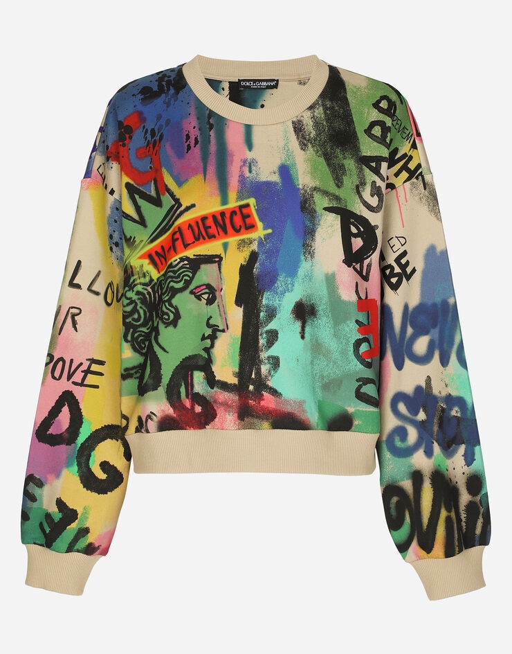 Cropped graffiti-print sweatshirt - 3