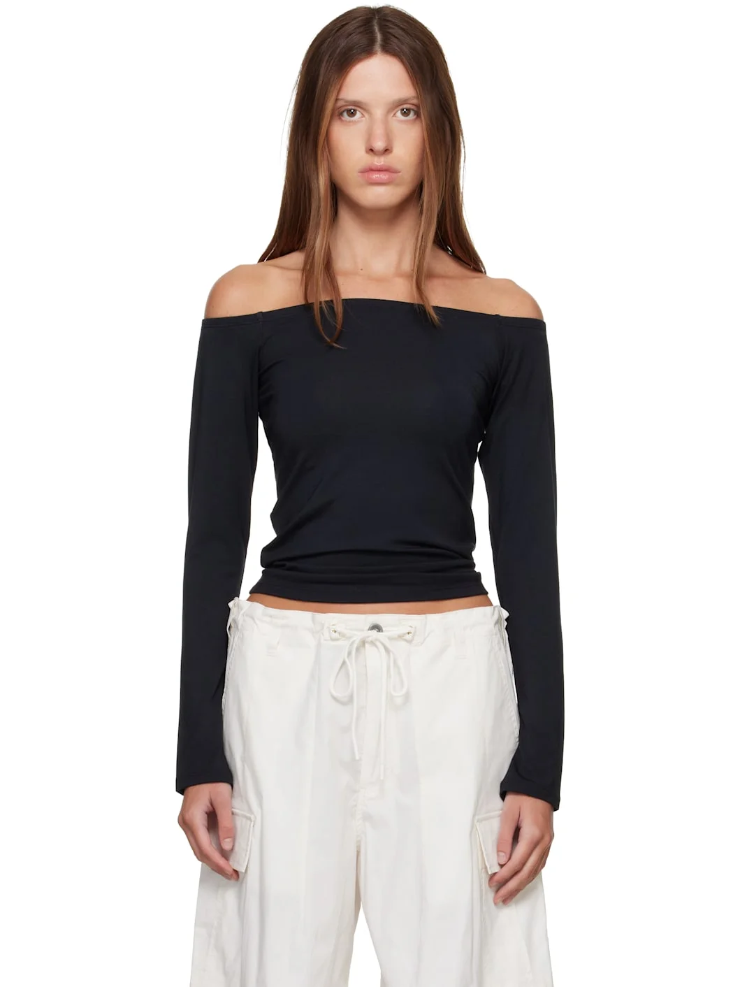 Black Smooth Layers Off The Shoulder Top - 1