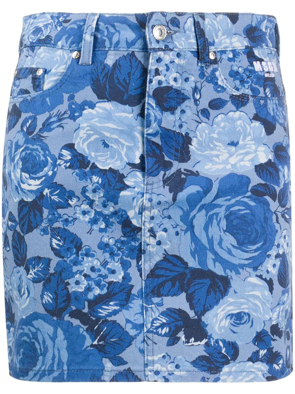 rose-print denim skirt - 1