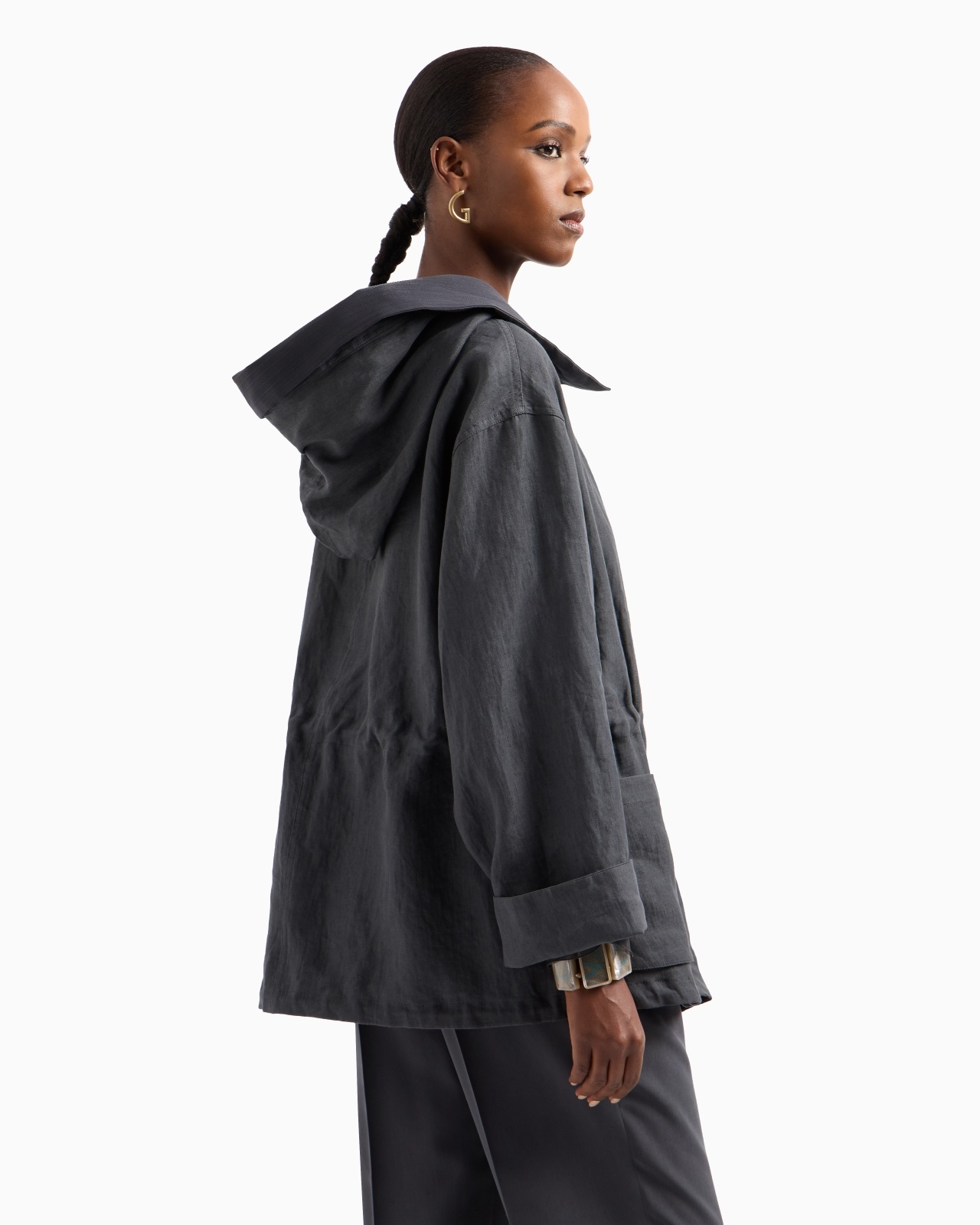 LINEN HOODED PEA COAT - 3