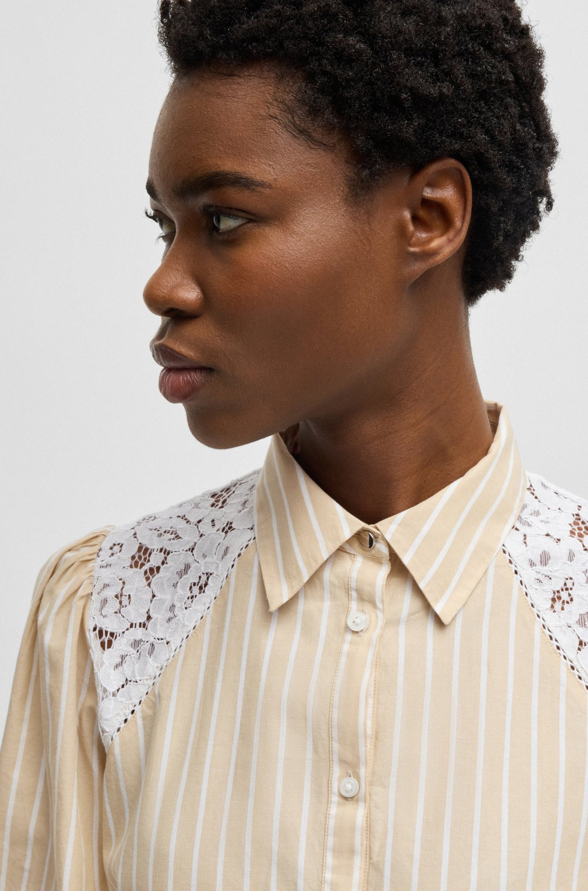 STRIPED REGULAR-FIT BLOUSE WITH LACE SHOULDERS - 4