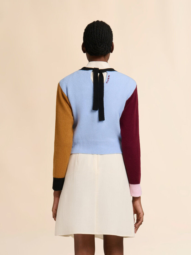 BLUE AND BURGUNDY CASHMERE COLOR-BLOCK SWEATER 3
