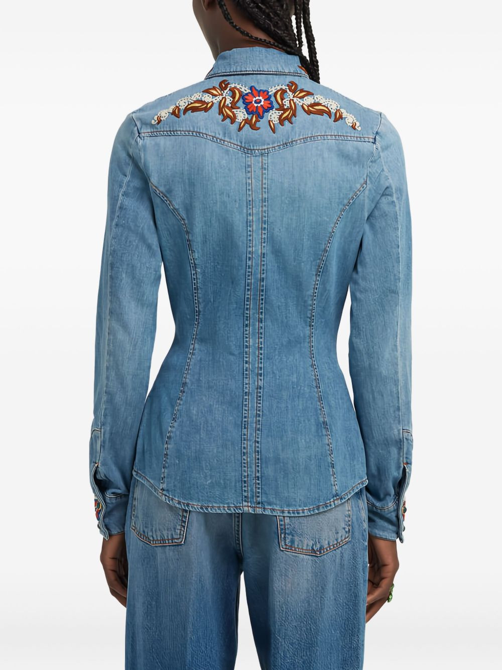 embroidered denim shirt - 5