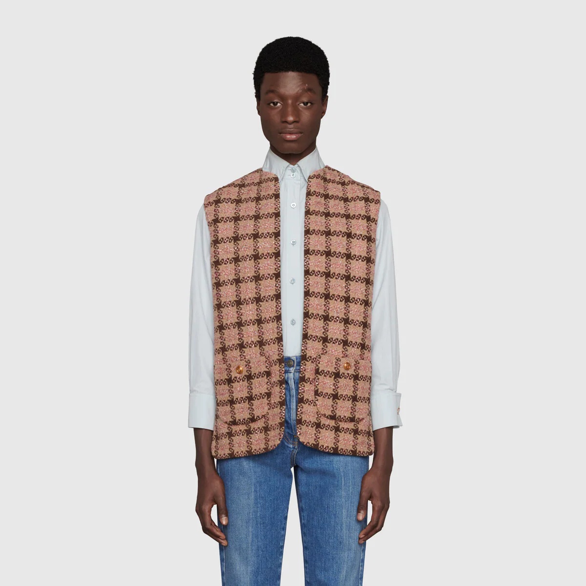 Lamé check tweed vest - 3