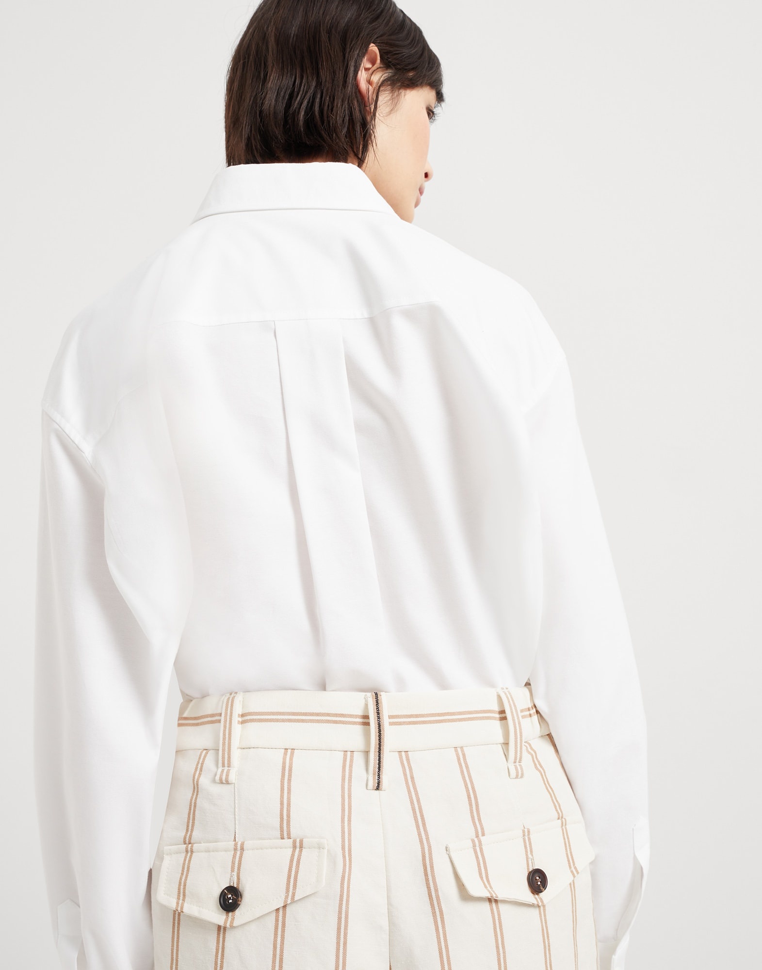 Linen and cotton regimental stripe panama cropped chino trousers with monili - 3