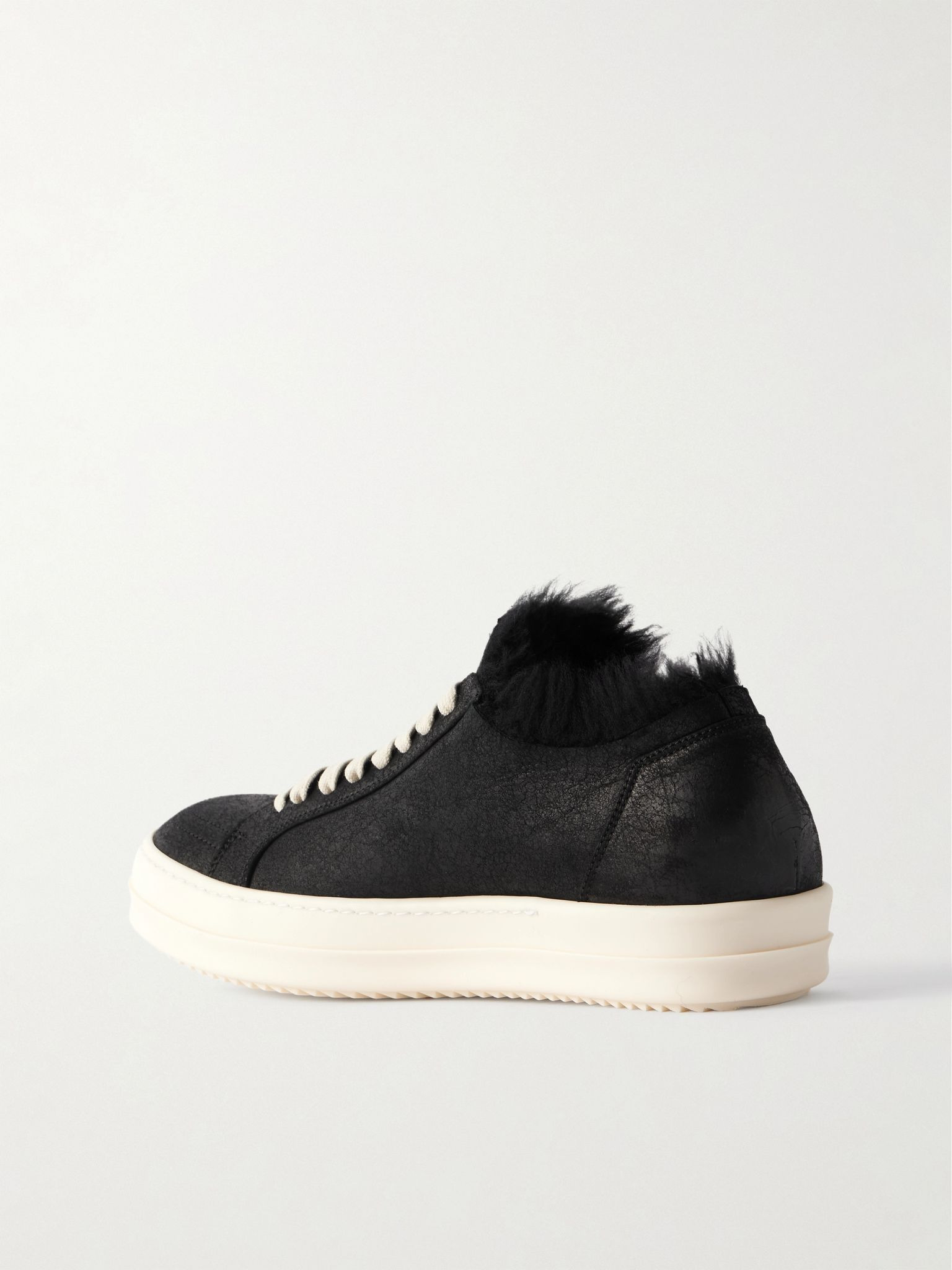 Curly Shearling-Lined Leather Sneakers Black - 4
