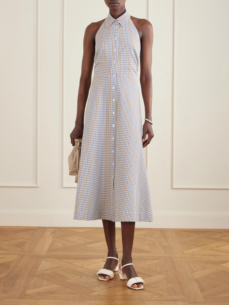 VERONICA BEARD Mackey Checked Cotton-seersucker Midi Dress outlook