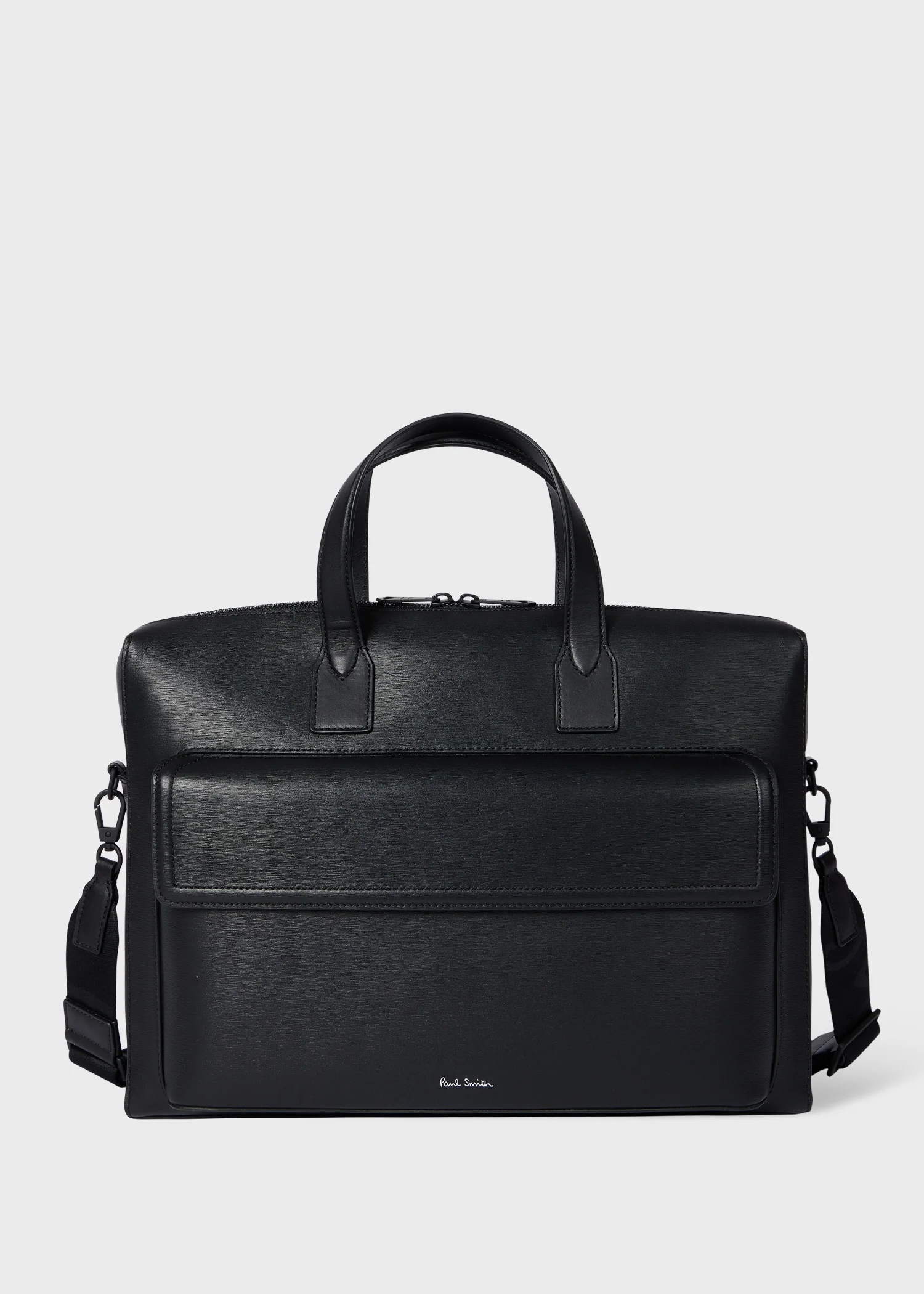 Black Straw-Grain Embossed Leather Folio - 1