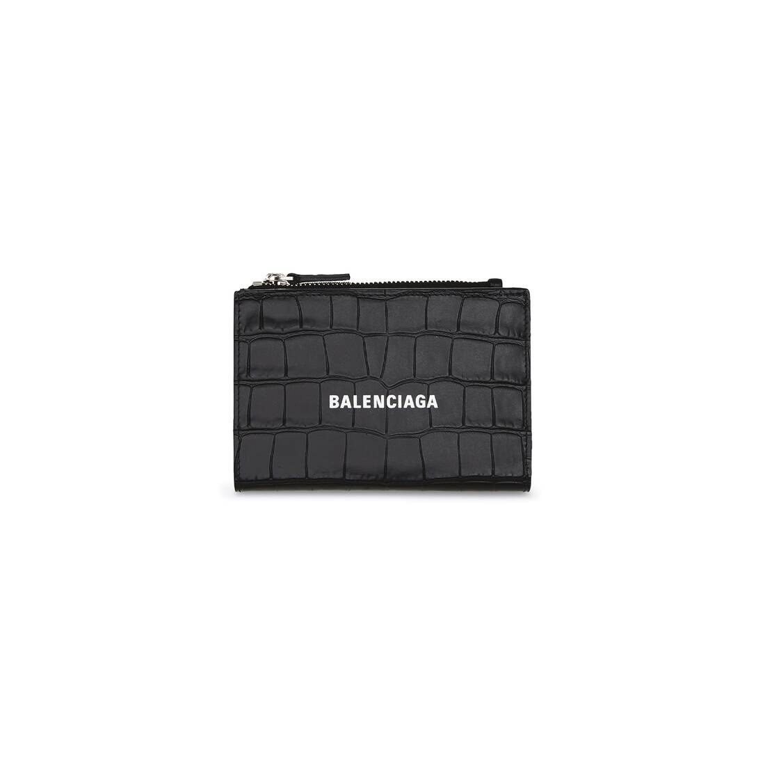 Men's Cash Folded Vertical Card Holder Crocodile Embossed  in Black - 1