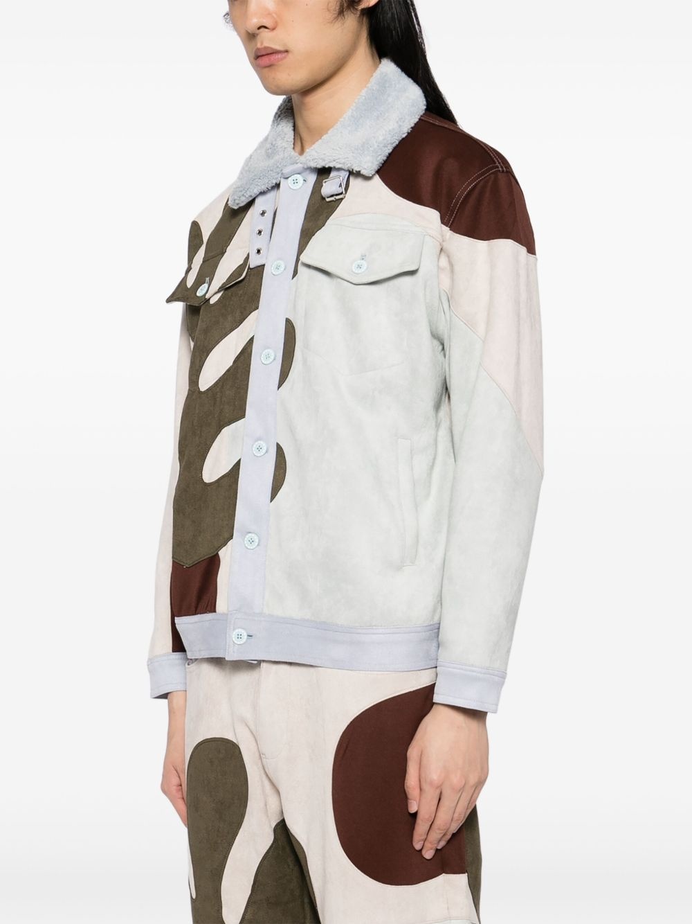 suede patchwork jacket - 3