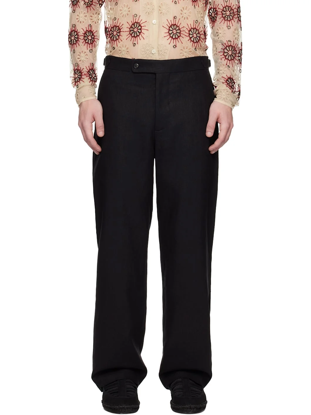 Black Linen Suiting Trousers - 1