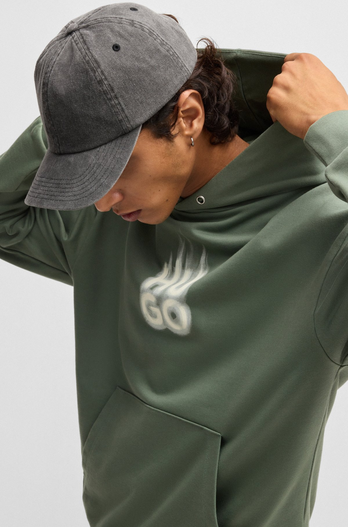 COTTON-TERRY HOODIE WITH STACKED SMOKE LOGO PRINT - 3