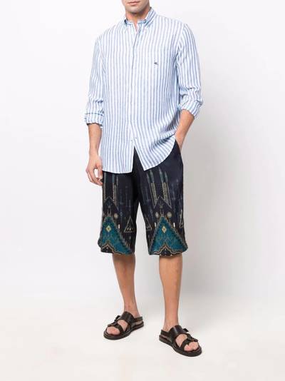 Etro button-down stripe-print linen shirt outlook