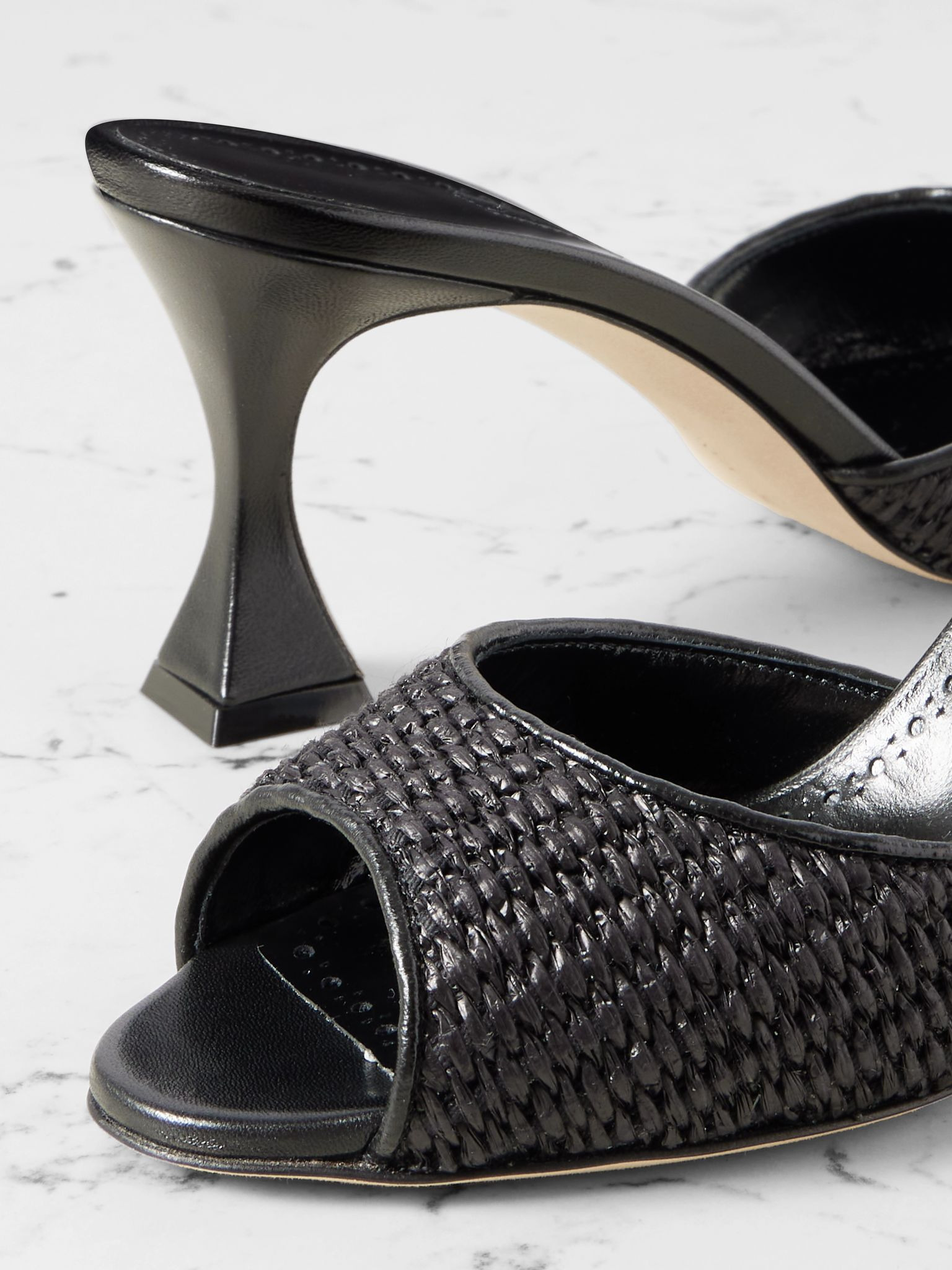 Jadara 70 leather-trimmed raffia mules Black - 4