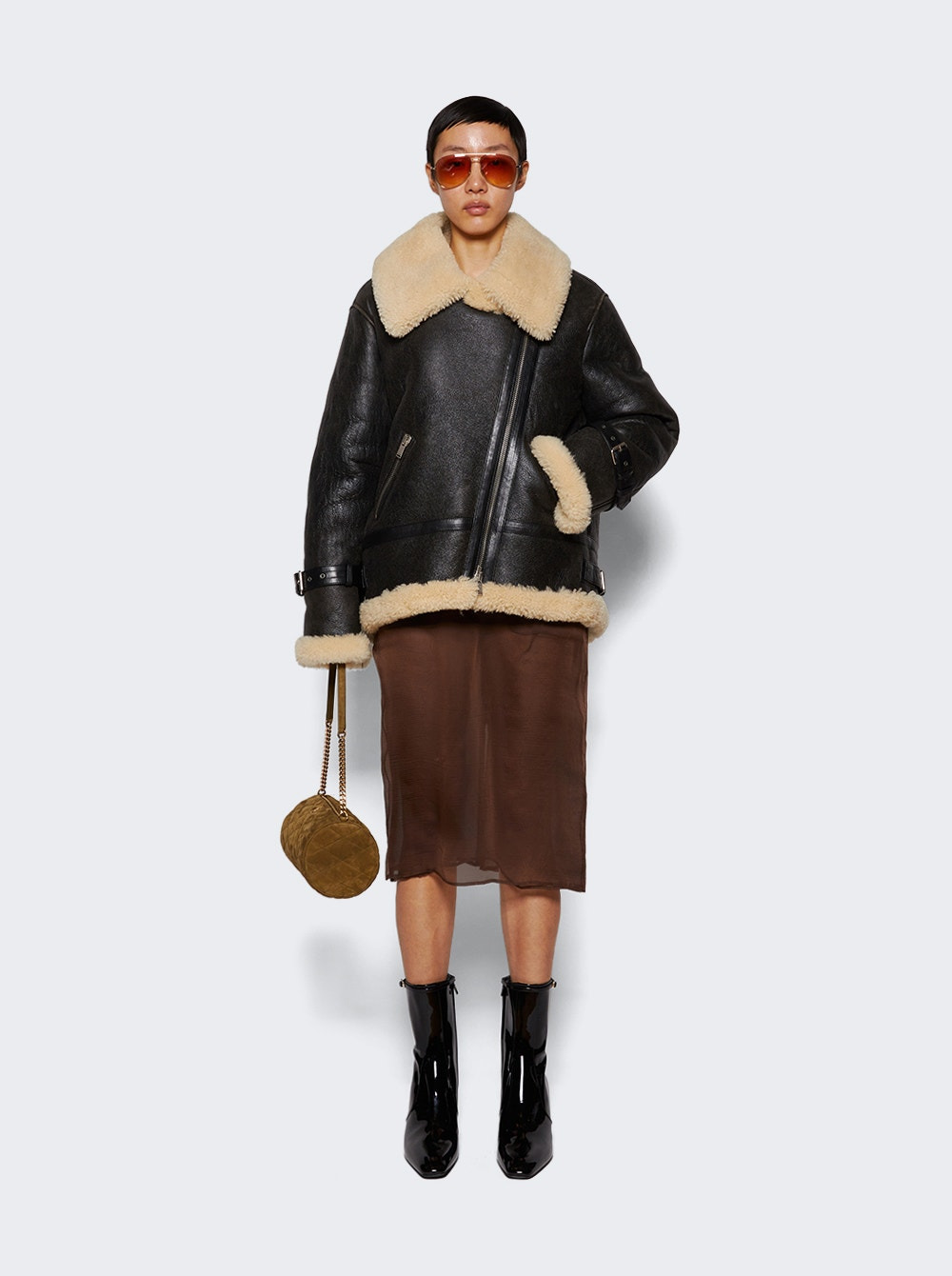 Aviator Shearling Jacket Black - 2