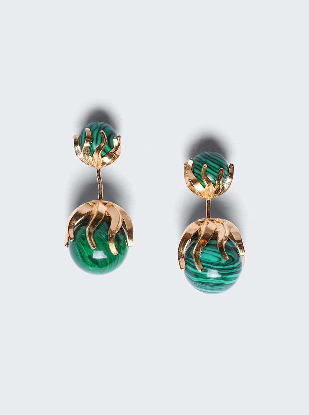 Green Malachite Drop Earrings Gold Plated Sterling Silver - 1