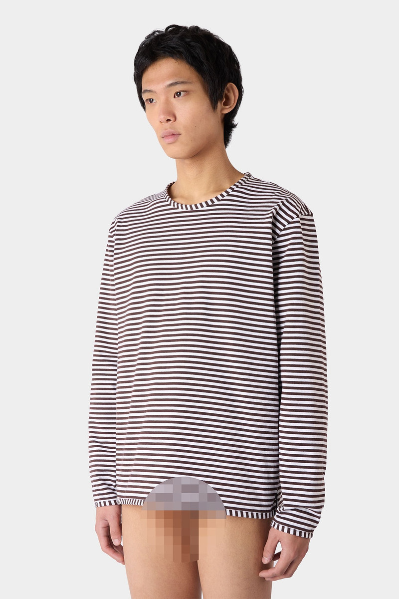 STRIPED LONGSLEEVE T-SHIRT / brown and optical white - 1