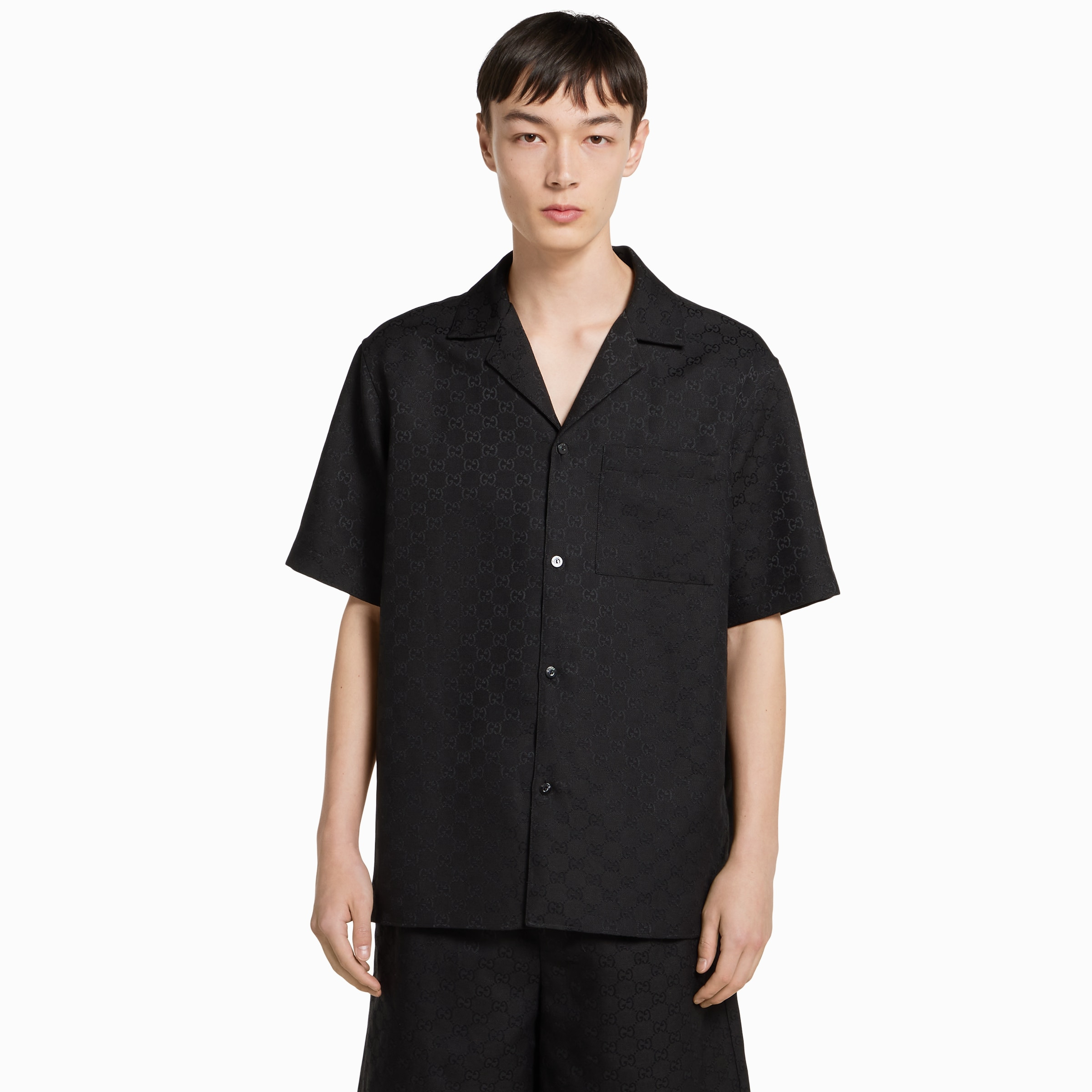GG canvas linen blend bowling shirt - 3