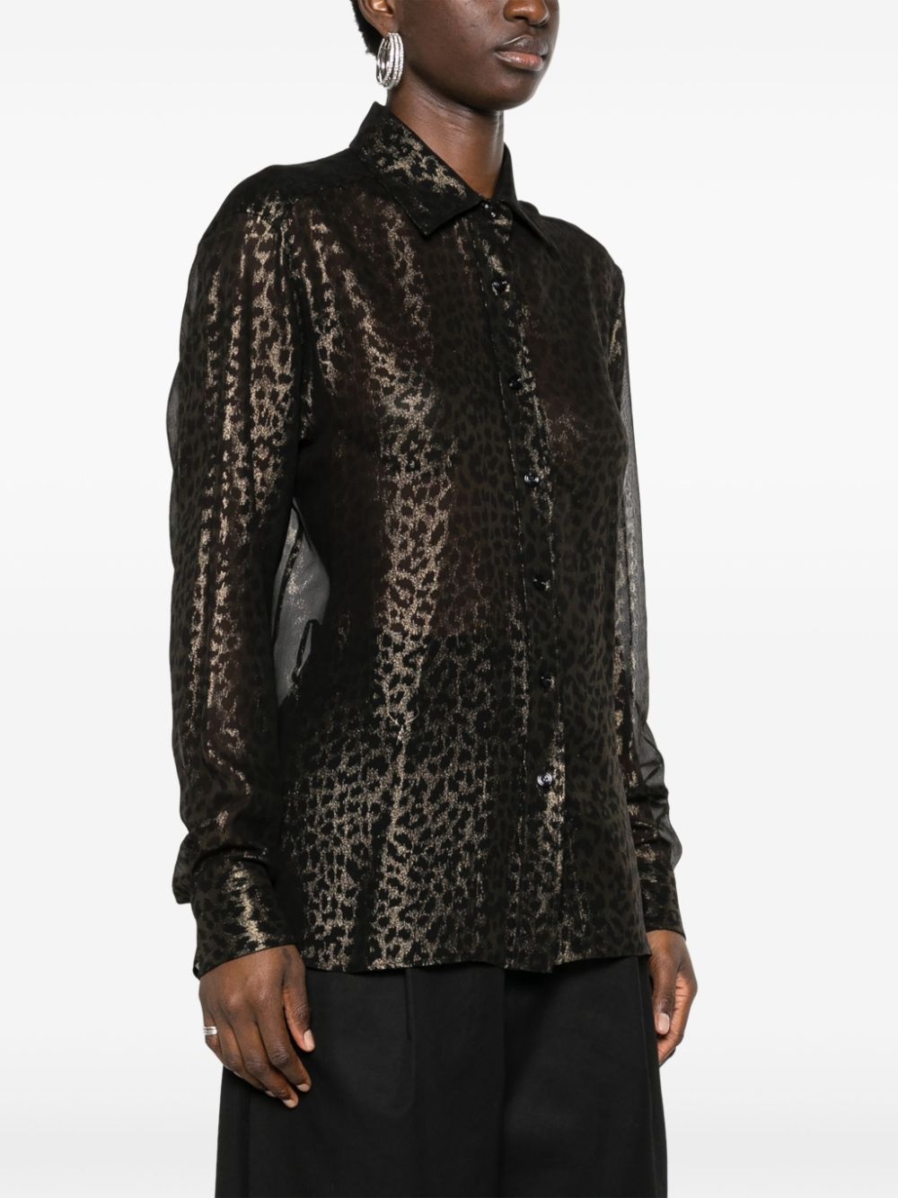 laminated leopard-print silk shirt - 3