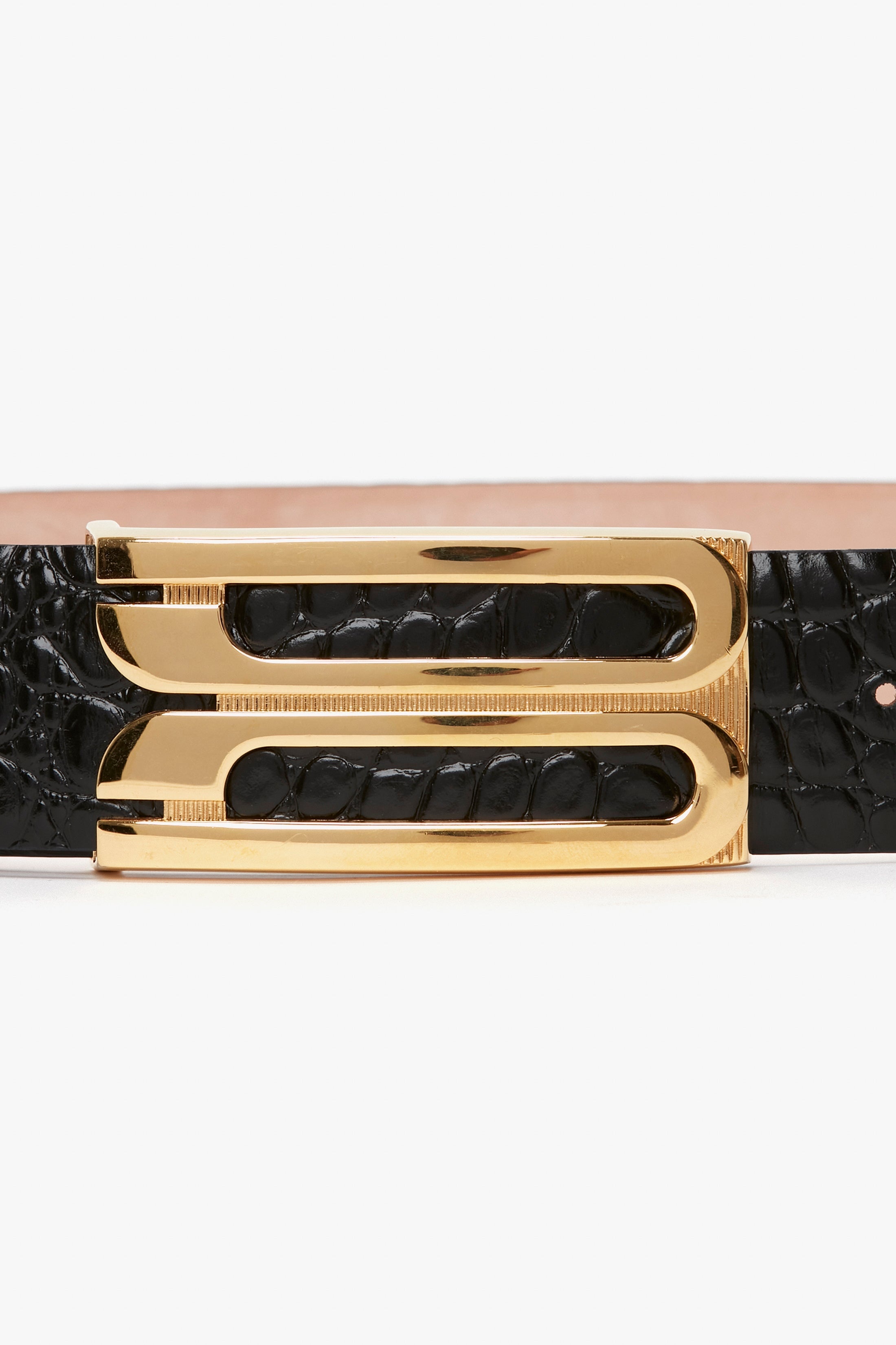 Jumbo Frame Belt In Black Croc-Effect Leather - 3