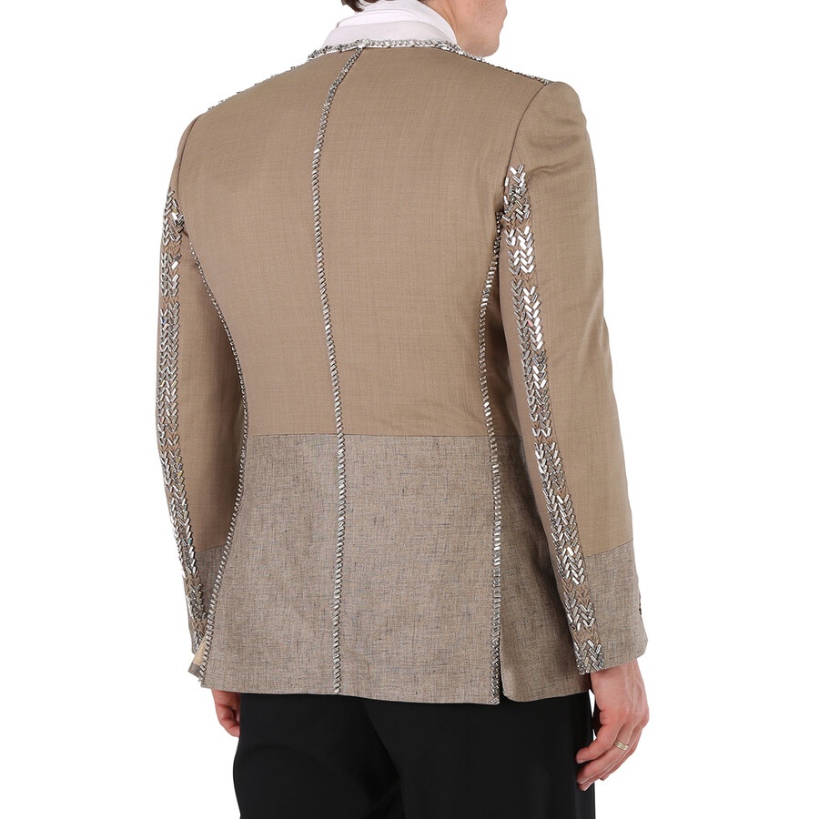 Burberry Men's Pecan Melange Crystal Embroidered Wool-blend Coat, Brand Size 52 (US Size 42) - 6