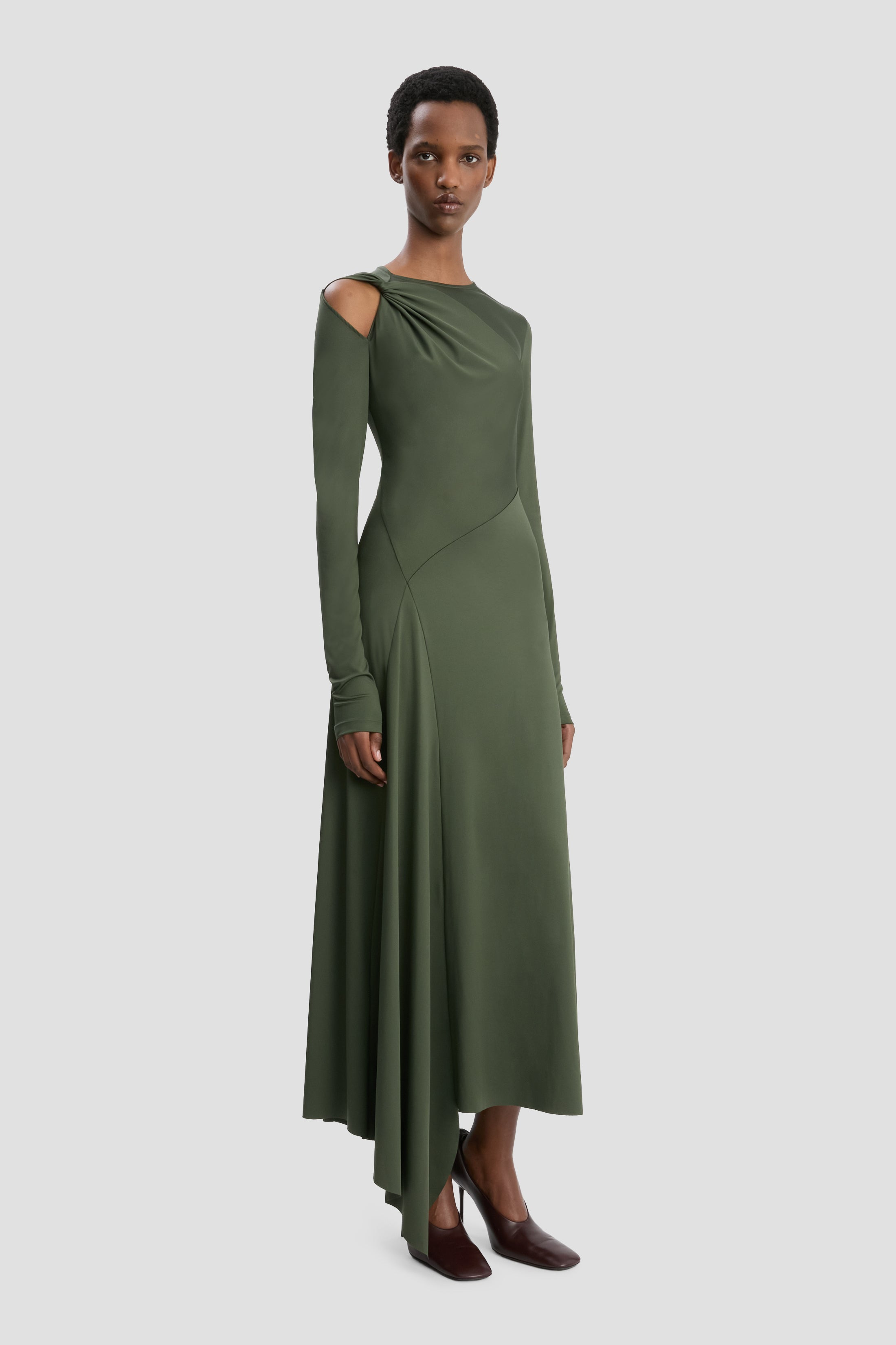 Twist Armhole Detail Midi Dress In Oregano - 3