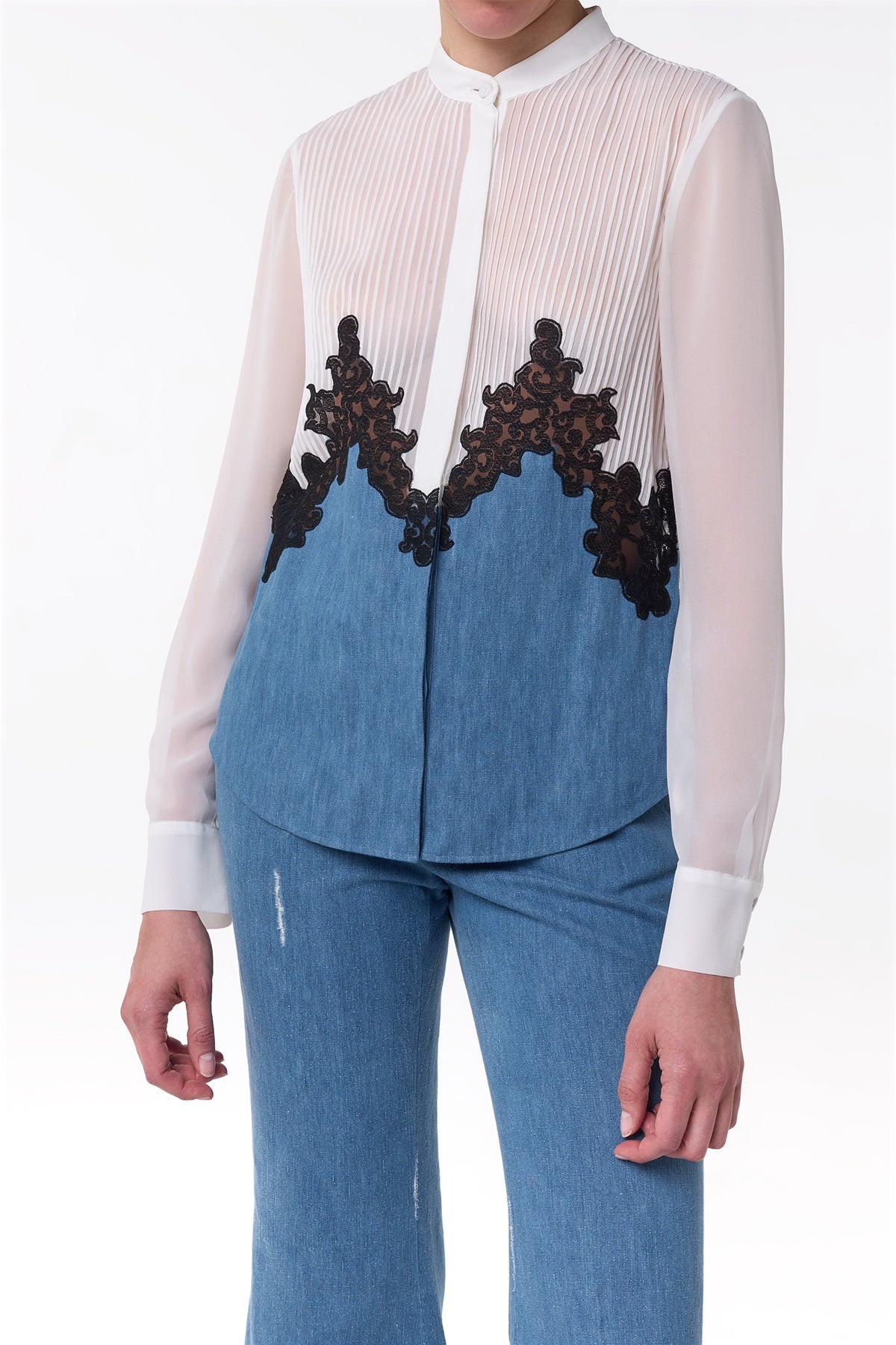 Kheti Lace Top in Light Blue Recycled Cotton Linen - 5