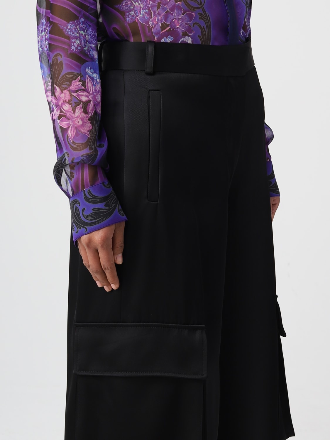 VERSACE Versace Woman Black Satin Cargo Pant | luosophy