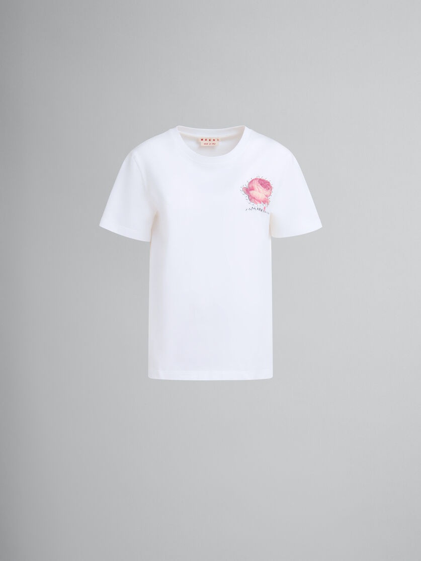 WHITE ORGANIC JERSEY T-SHIRT WITH FLOWER PATCH - 1