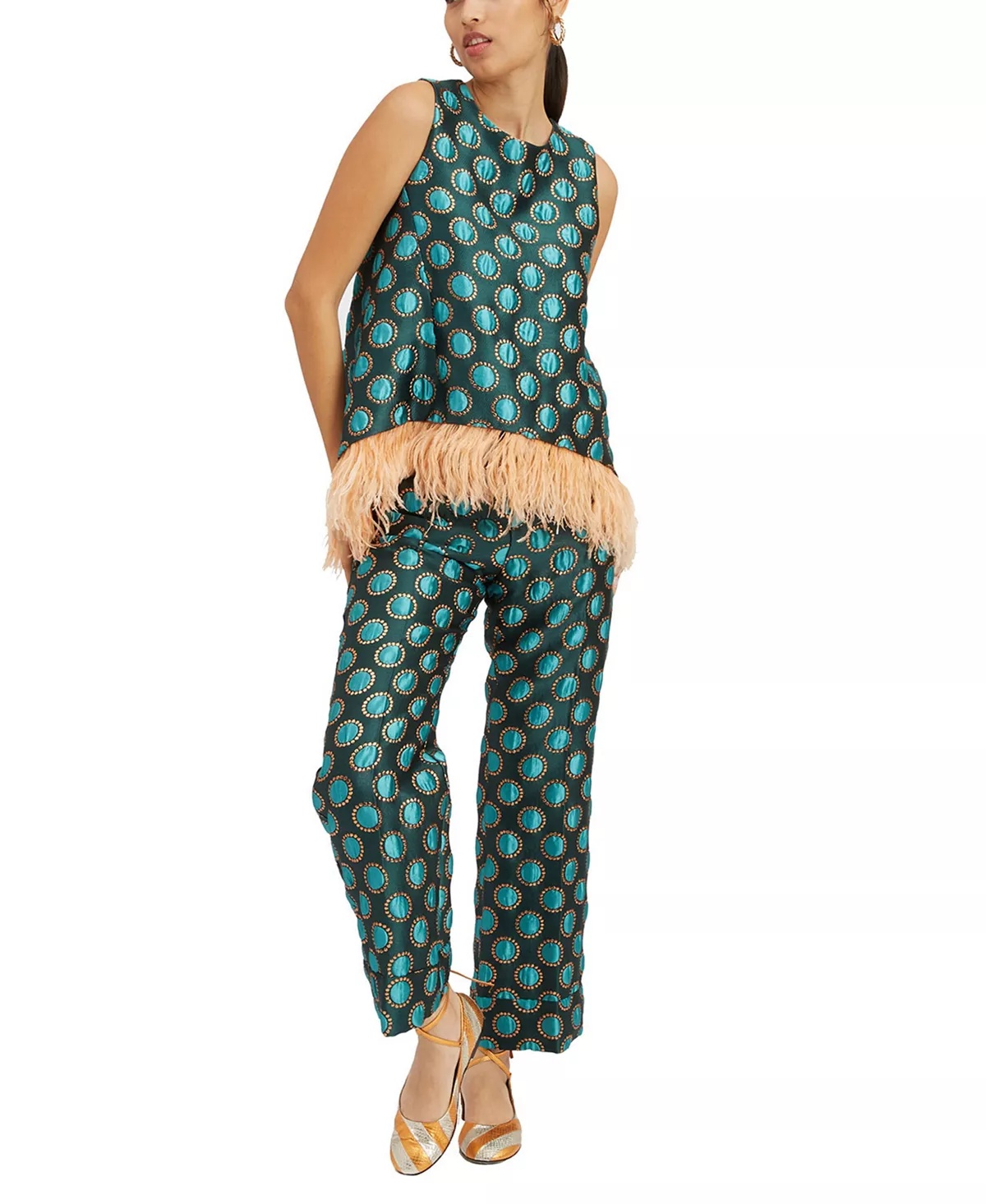 La Scala Top (With Feathers) Jacquard Winter Sun Emerald - 1
