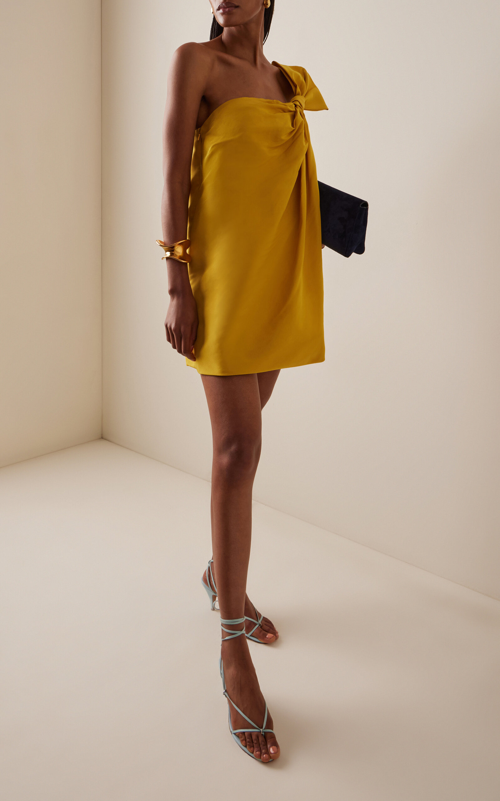 Asymmetric Silk Faille Mini Dress yellow - 3