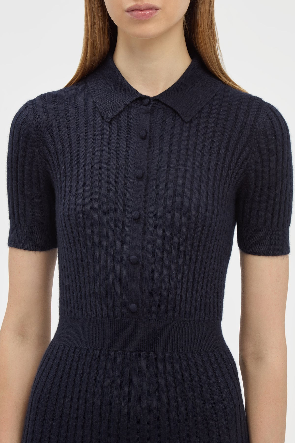 Amor Ribbed Dress in Dark Navy Silk Cashmere - 5