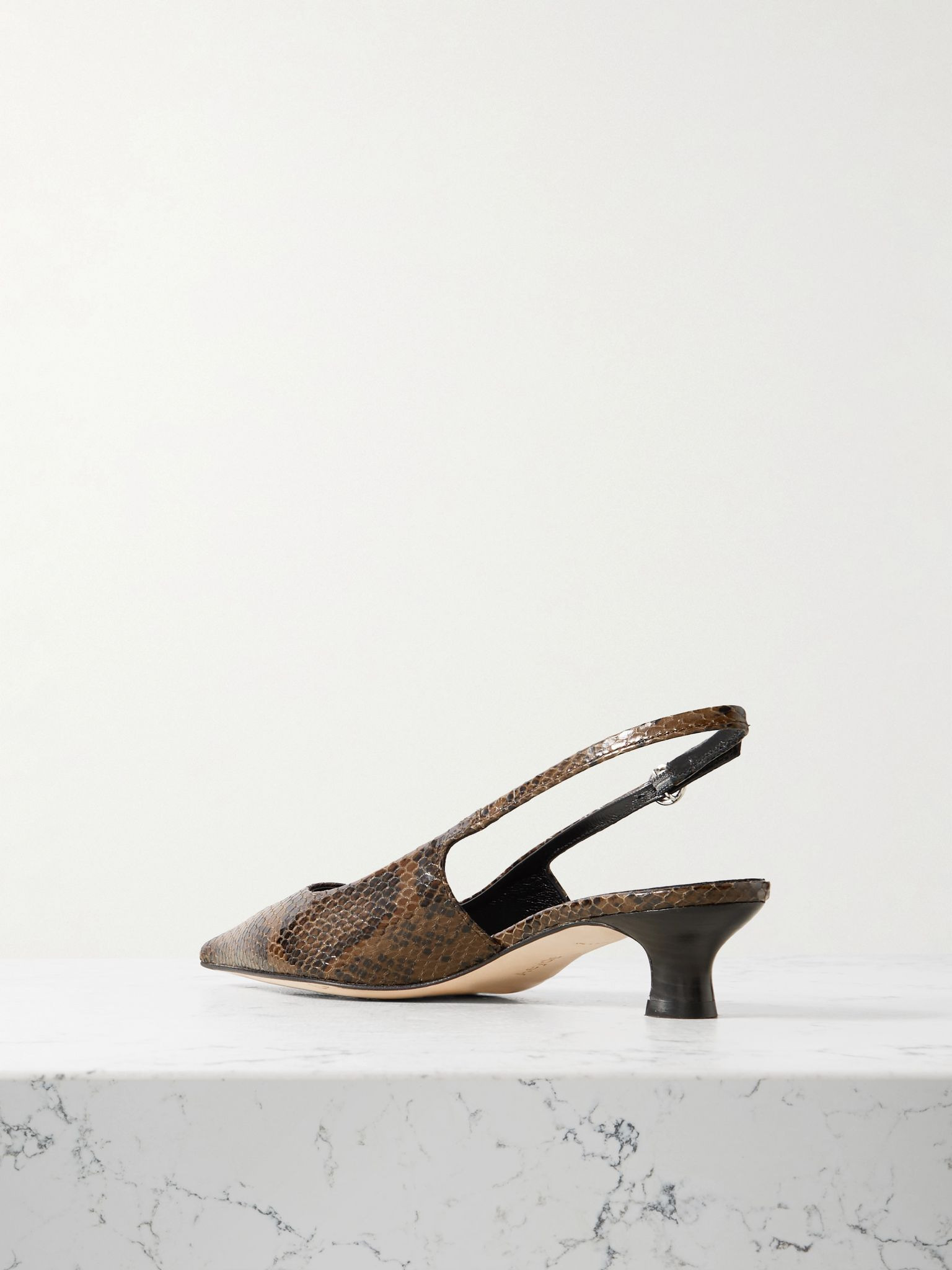 Catrina snake-effect leather slingback pumps Brown - 3