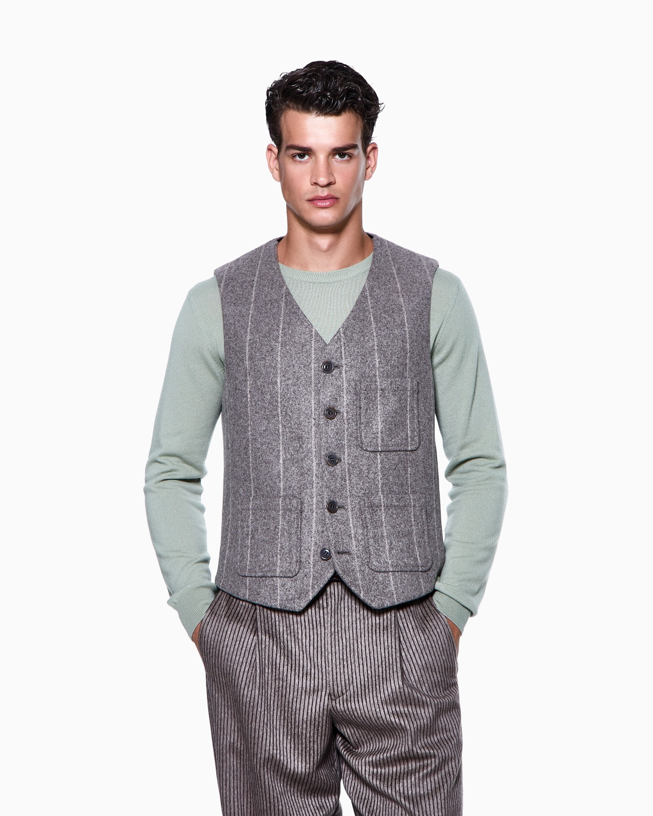 SINGLE-BREASTED WAISTCOAT IN PINSTRIPED ALPACA-BLEND CLOTH - 4
