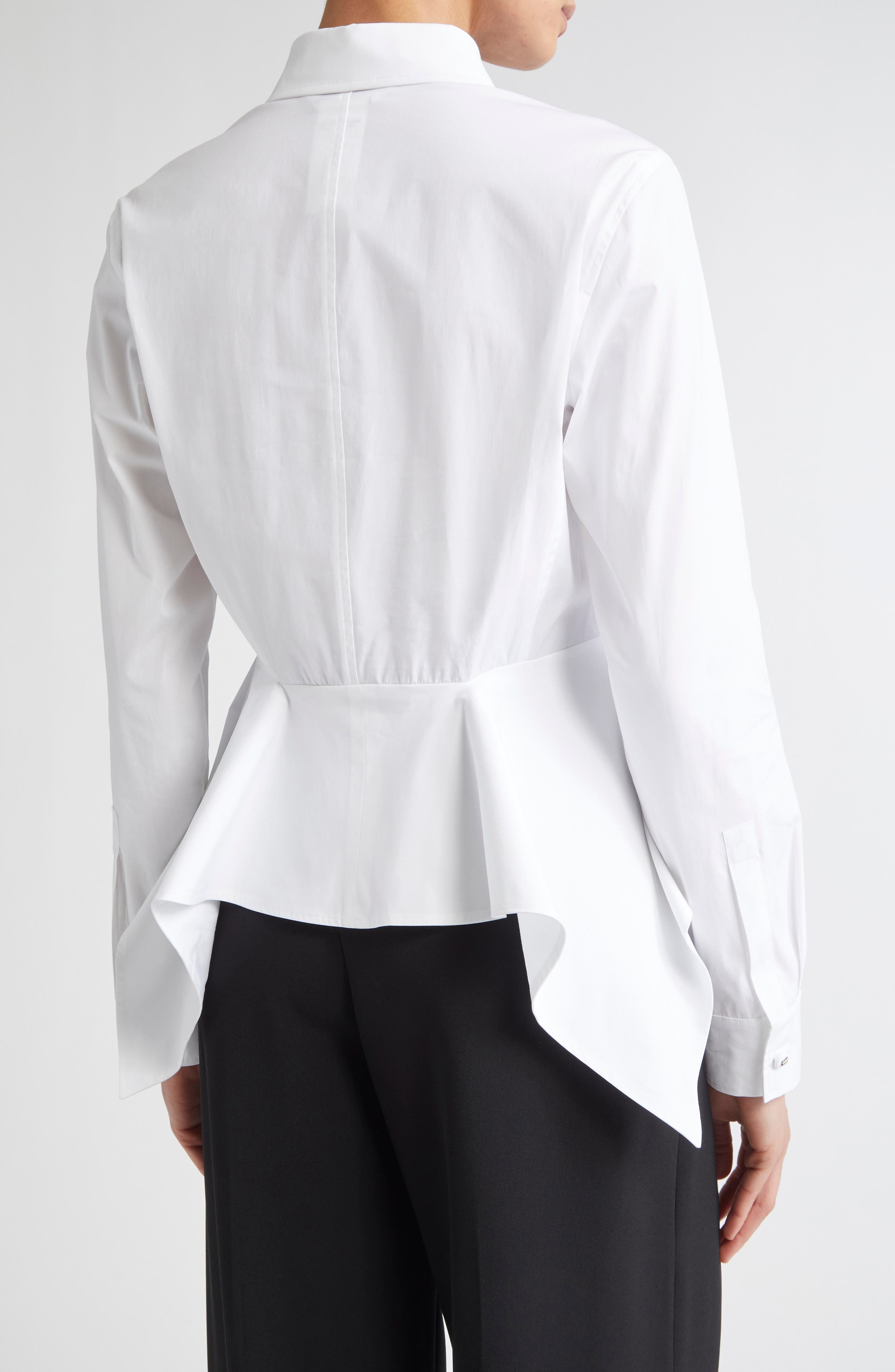 Max Mara Gamma Stretch Cotton Peplum Shirt in Optical White at Nordstrom - 2
