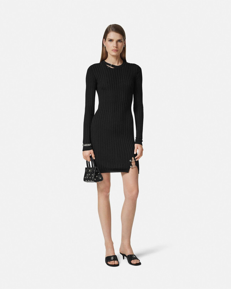 VERSACE Safety Pin Ribbed-Knit Mini Dress outlook