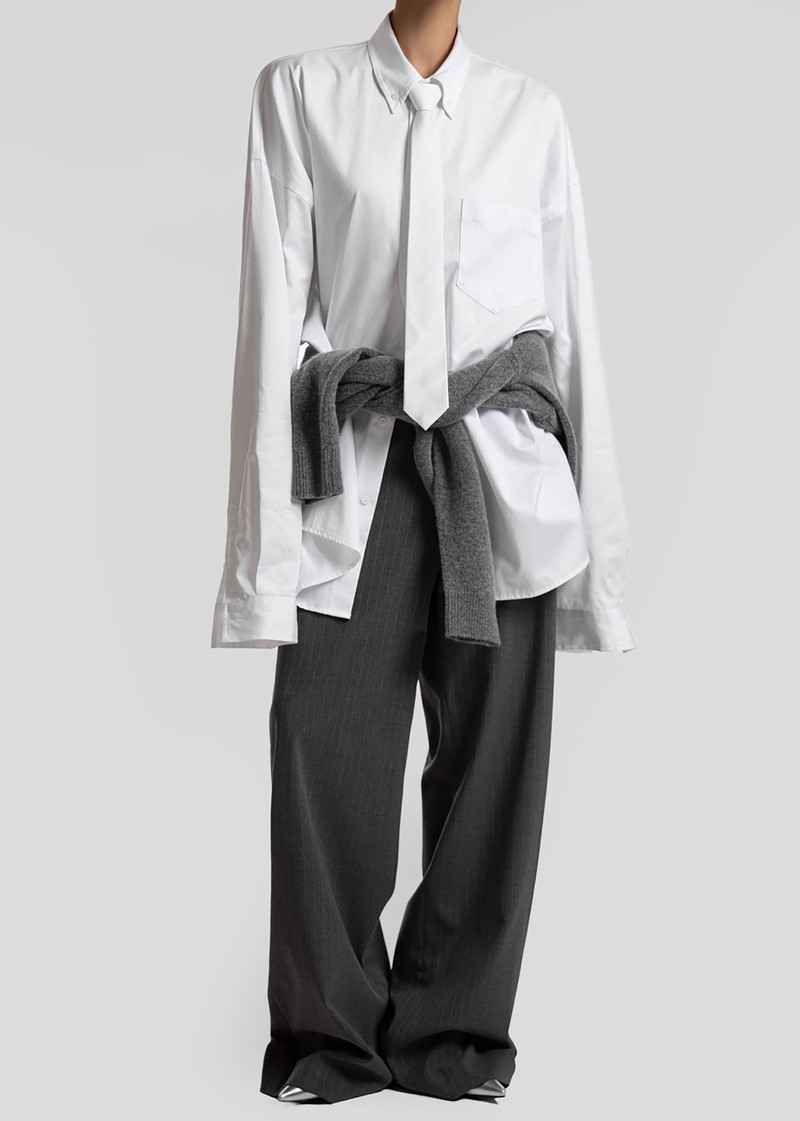 Havelock Oversized Neck-Tie Shirt - White 7