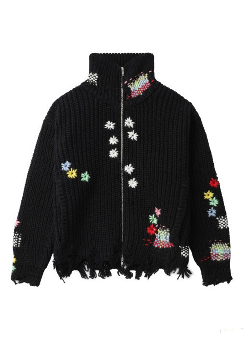 BLACK DARNING CUT OFF DRIVERS SWEATER 1