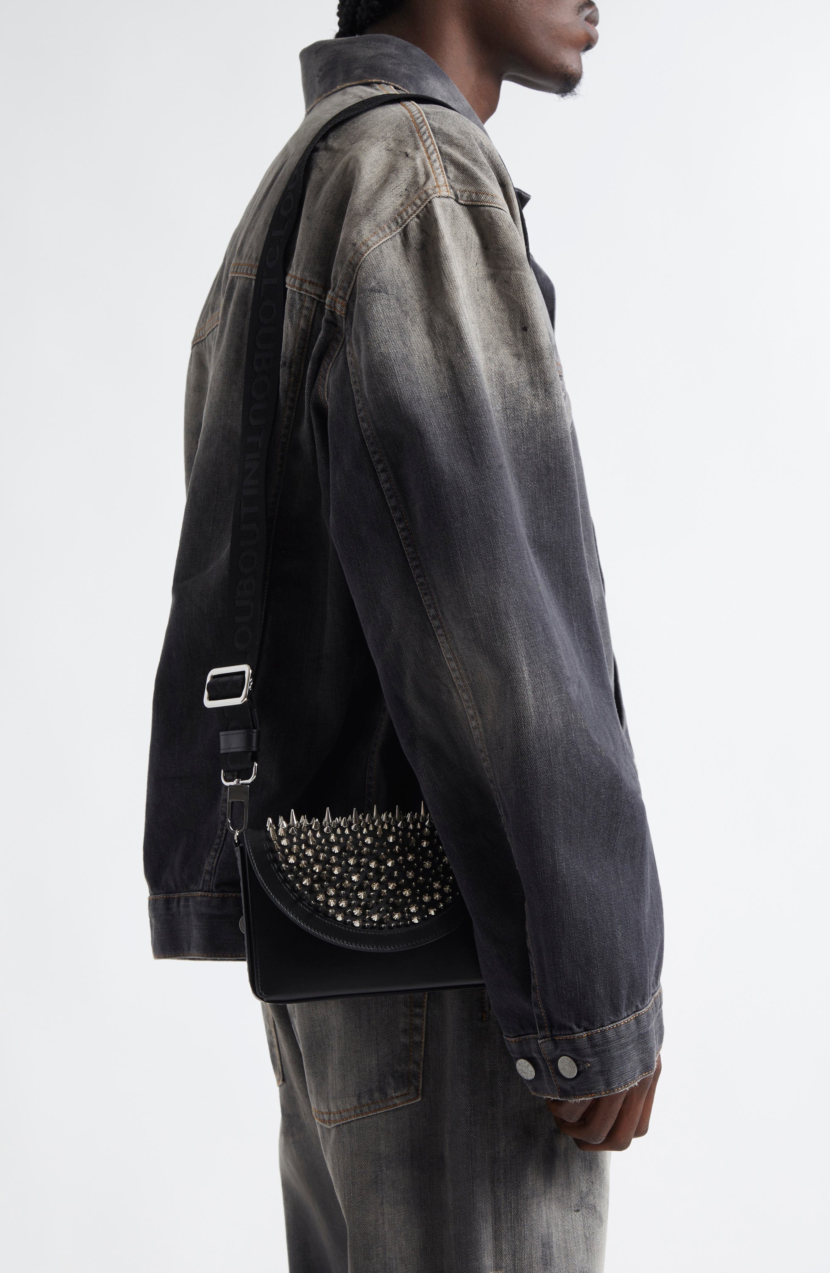 Christian Louboutin Funky Spike Leather Wallet on a Strap in Black/Silver at Nordstrom - 2