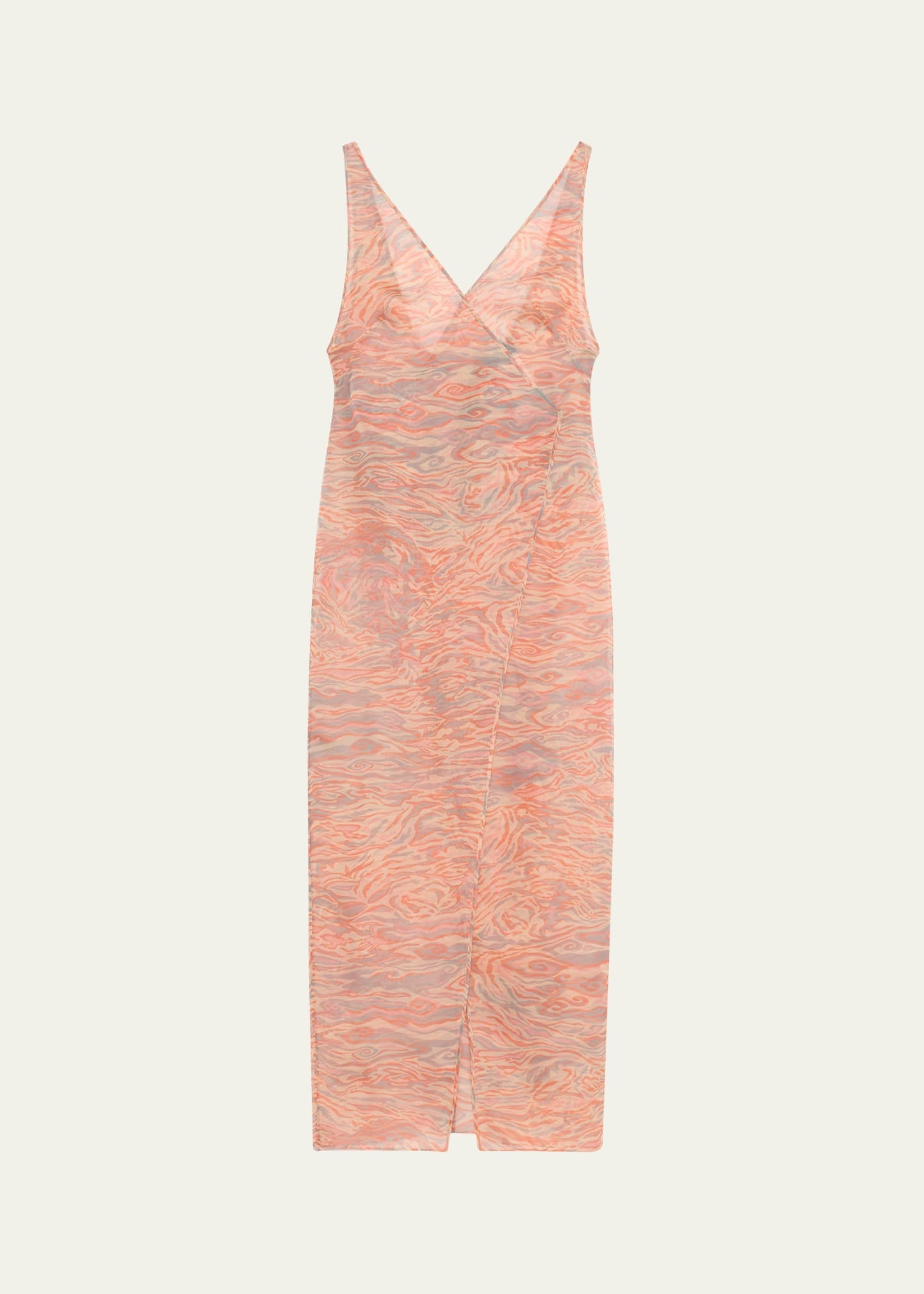Abstract Semi-Sheer Wrap Silk Dress - 1