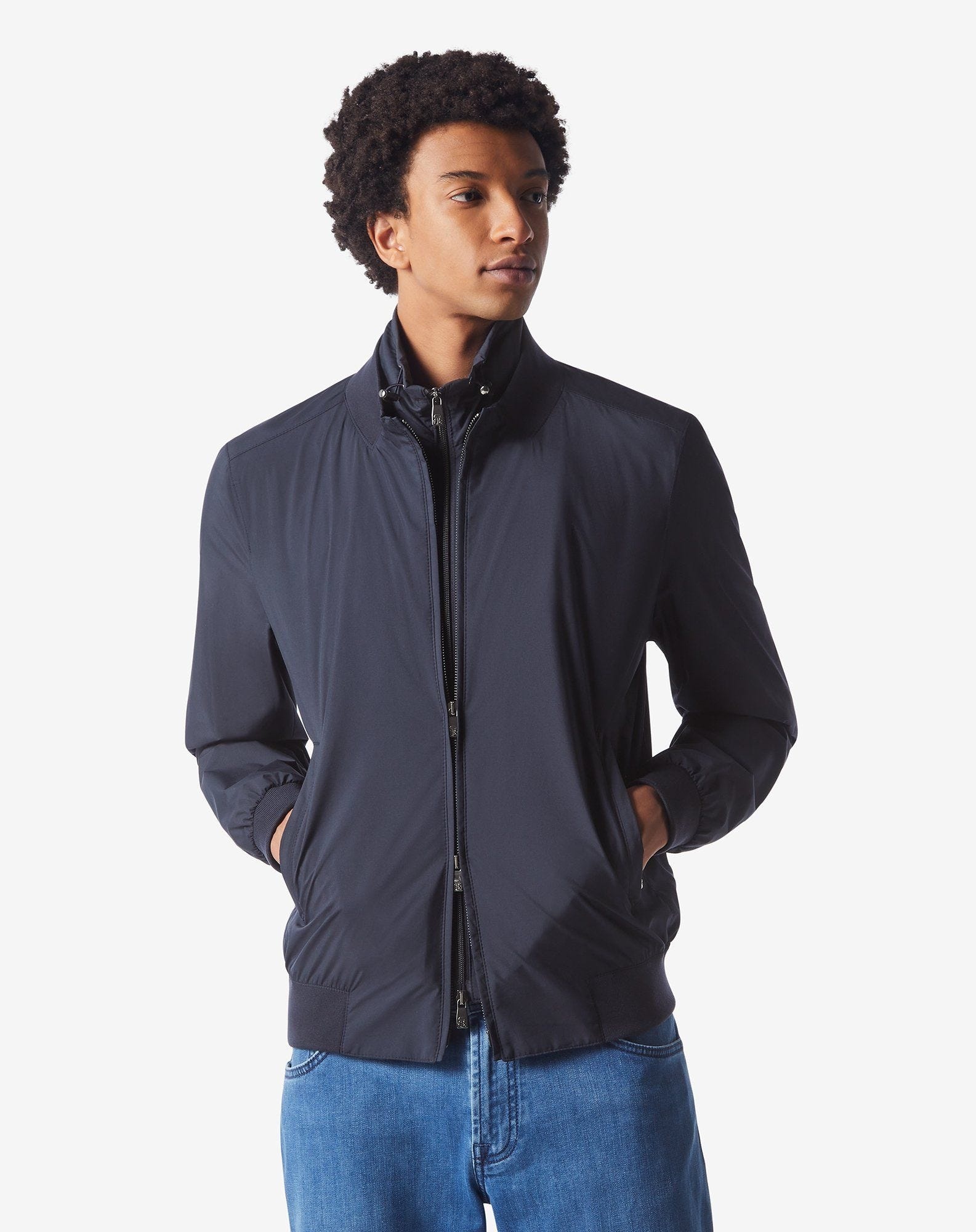 Navy blue technical padded bomber jacket - 2